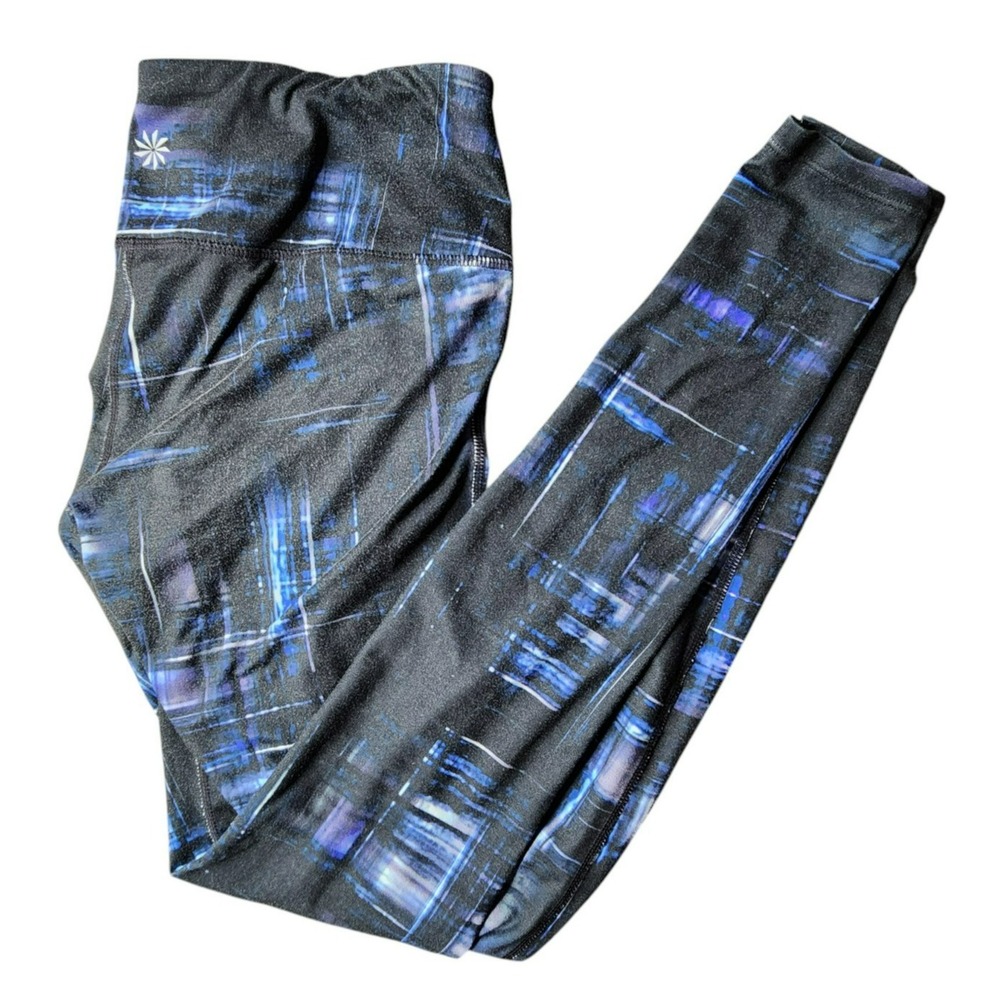 Athleta Womens XS Blue Purple Abstract Digital Print High Rise Leggings Tights
